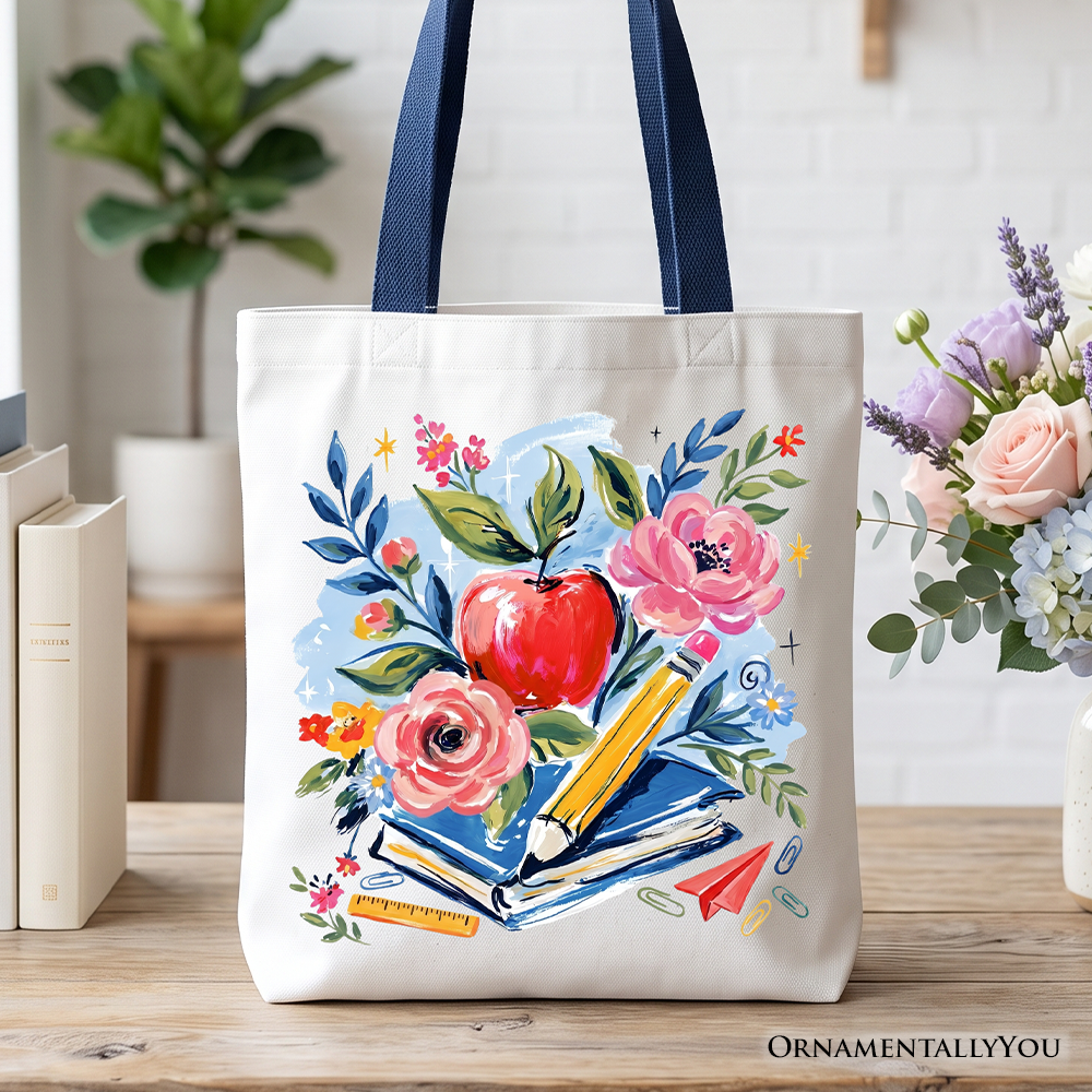 Boho Floral Teacher Tote Bag, Watercolor Back to School Gift Shopper
