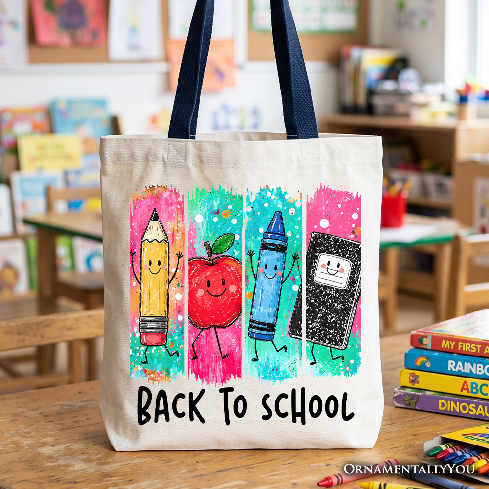 Brushstroke Back to School Tote Bag, Apple Pencil Notebook Gift Shopper for Teachers