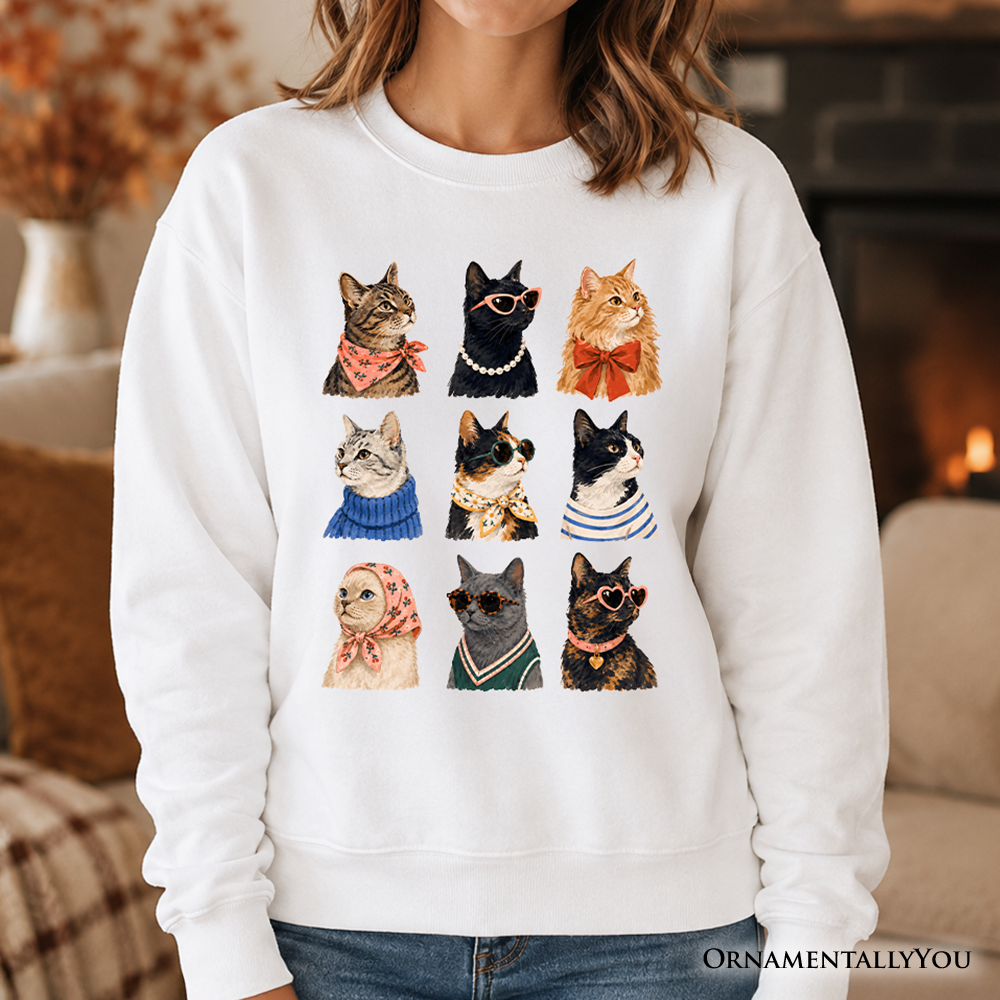 Colorful Cats Sweatshirt, Animals Breeds Summer Sweater