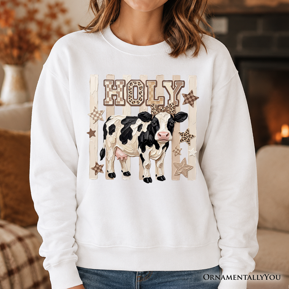 Holy Cow Coquette Sweatshirt, Leopard Bow Farm Animal Sweater