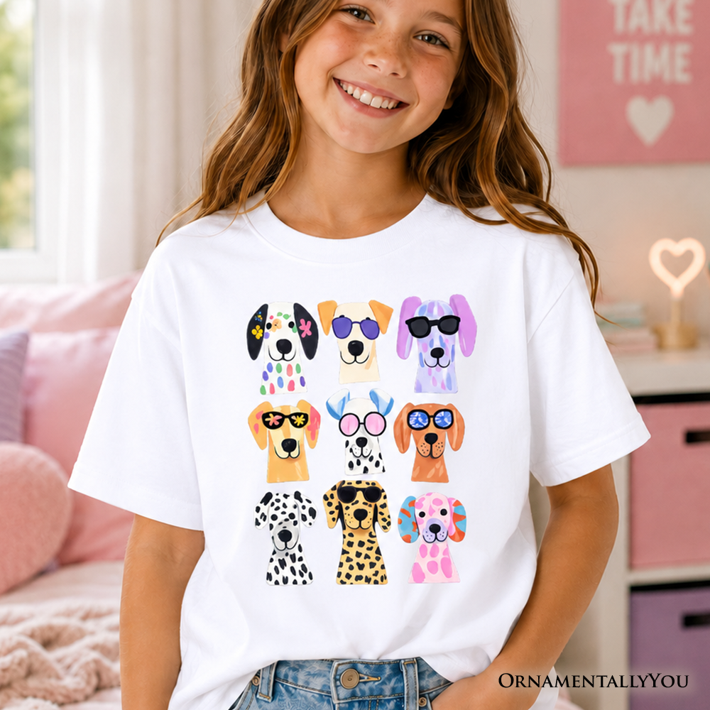 Kids Colorful Dogs T-Shirt, Animals Breeds Summer Youth Tee