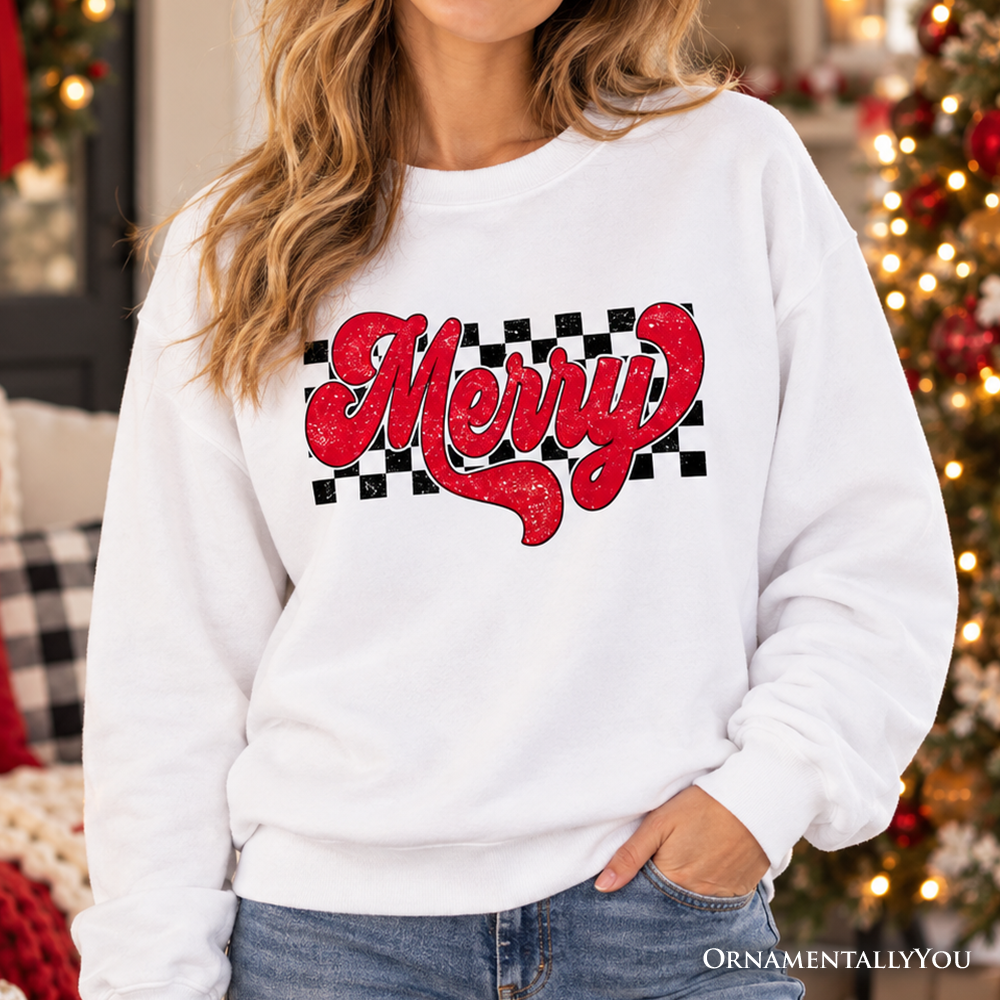Merry Retro Sweatshirt, Christmas Checkered Sweater
