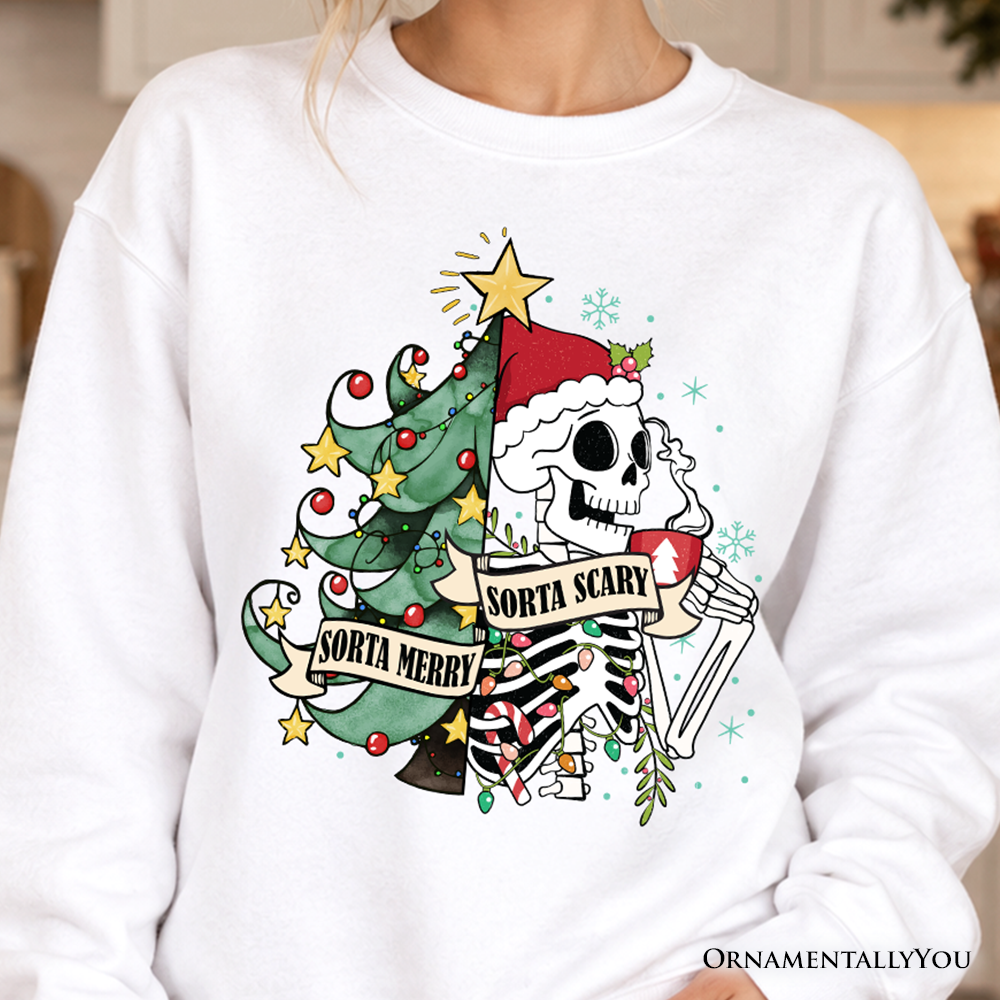Sorta Merry Christmas Skeleton Sweatshirt, Sarcastic Holiday Sweater