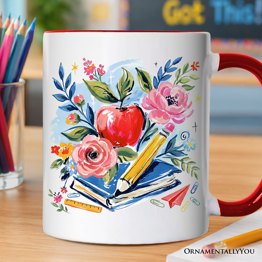 Boho Floral Teacher Personalized Mug, Watercolor Back to School Gift with Custom Name