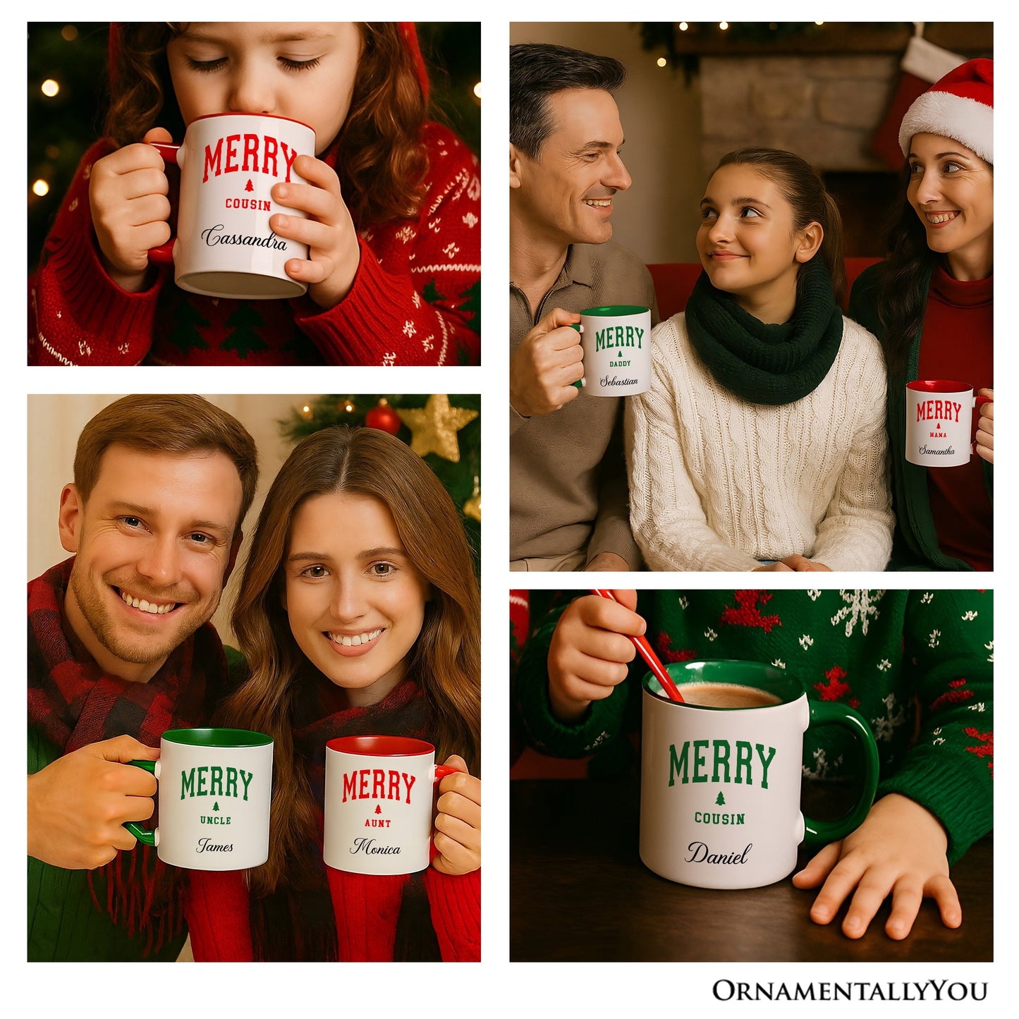 Merry Sister Retro Christmas Personalized Mug, Matching Family Holiday Gift with Custom Name