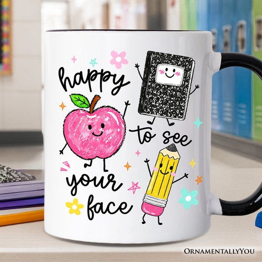 Happy to See Your Face Personalized Mug, Cute Back to School Teachers Gift with Custom Name