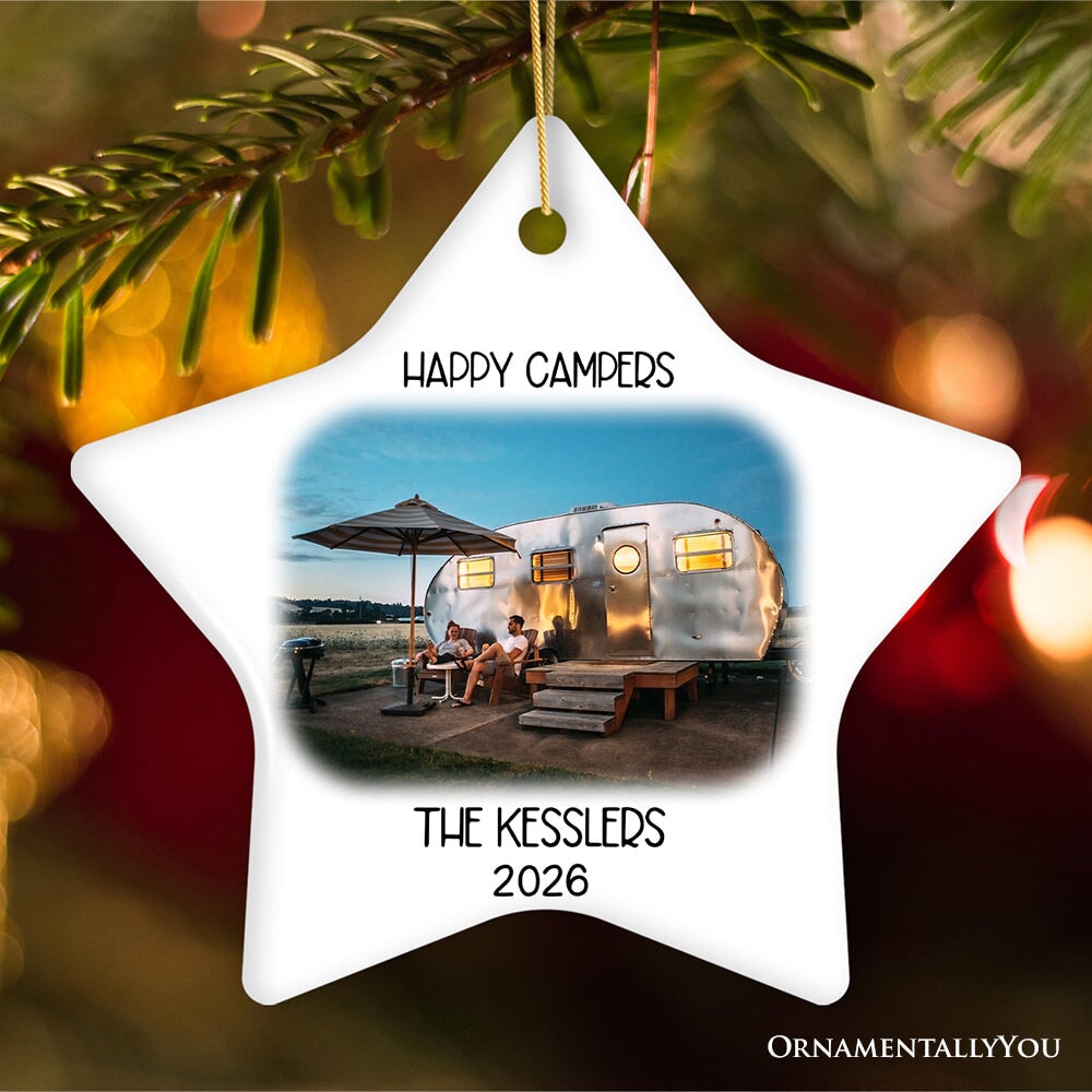 Camping Memory Photo Customized Ornament, Personalized Christmas Camper Gift