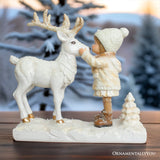 (Pre-Order) Charming Deer and Little Girl Figurine, 7.5" Vintage Christmas Garden Statue