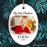 Custom Baby First Christmas Portrait Ornament, Personalized Uploaded Photo Gift