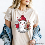 Cute Ghost Christmas T‑Shirt, Adorable Gingerbread and Cocoa Holiday Tee