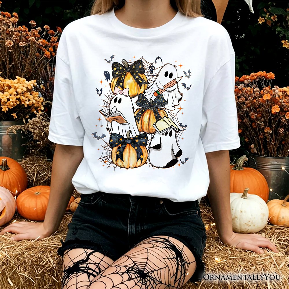 Cute Ghost Teacher Halloween T-Shirt, Retro Boo Spooky School Tee