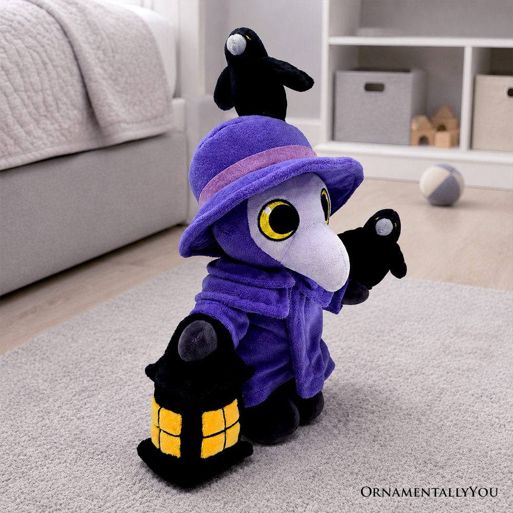 Dr. Crowford Plague Doctor Plush Toy with Ravens and Lantern, 12" Stuffed Toy Gift for Children