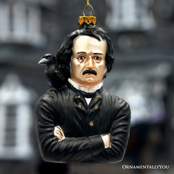 (Pre-Order) Edgar Allan Poe Glass Christmas Ornament, Spooky Halloween Horror Decor