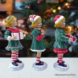 (Pre-Order) Elegant Victorian Christmas Girl Set of Three Figurines, 6" Holiday Home Decor