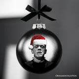 Frankenstein Christmas Spooky Portrait Glass Ornament, Black Horror Halloween Tree Decoration