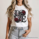 Gothic Love Skull Roses T-Shirt, Dark Valentine Romance Tee