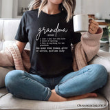 Grandma Definition T-Shirt, White, Natural, Navy and Black Funny Tee for Grandmothers