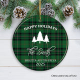 Green Christmas Plaid Personalized Family Ornament
