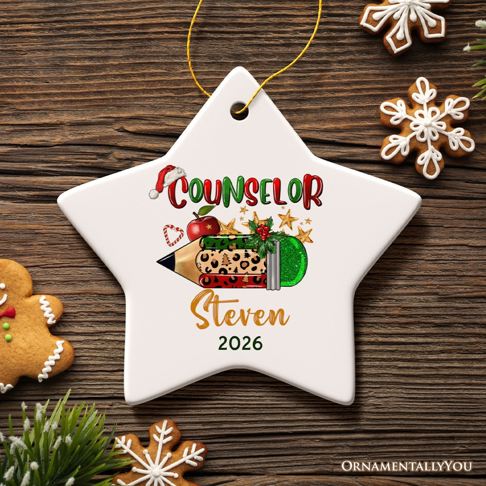 Holiday Pencil Art Personalized School Counselor Christmas Ornament