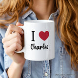 I Love You Personalized Mug, Romantic I Heart You Gift With Custom Name