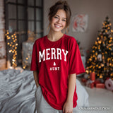 Merry Aunt Retro Christmas T-Shirt, Matching Family Holiday Tee