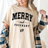 Merry and Pregnant T‑Shirt, Baby Announcement Christmas Tee for New Mom