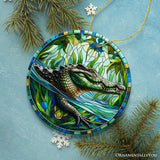 Nile Crocodile Stained Glass Style Ceramic Ornament, African Animals Christmas Gift and Decor