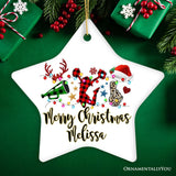 Personalized Cheer Buffalo Plaid Leopard Merry Christmas Ornament, Cheer Team or Coach Gift