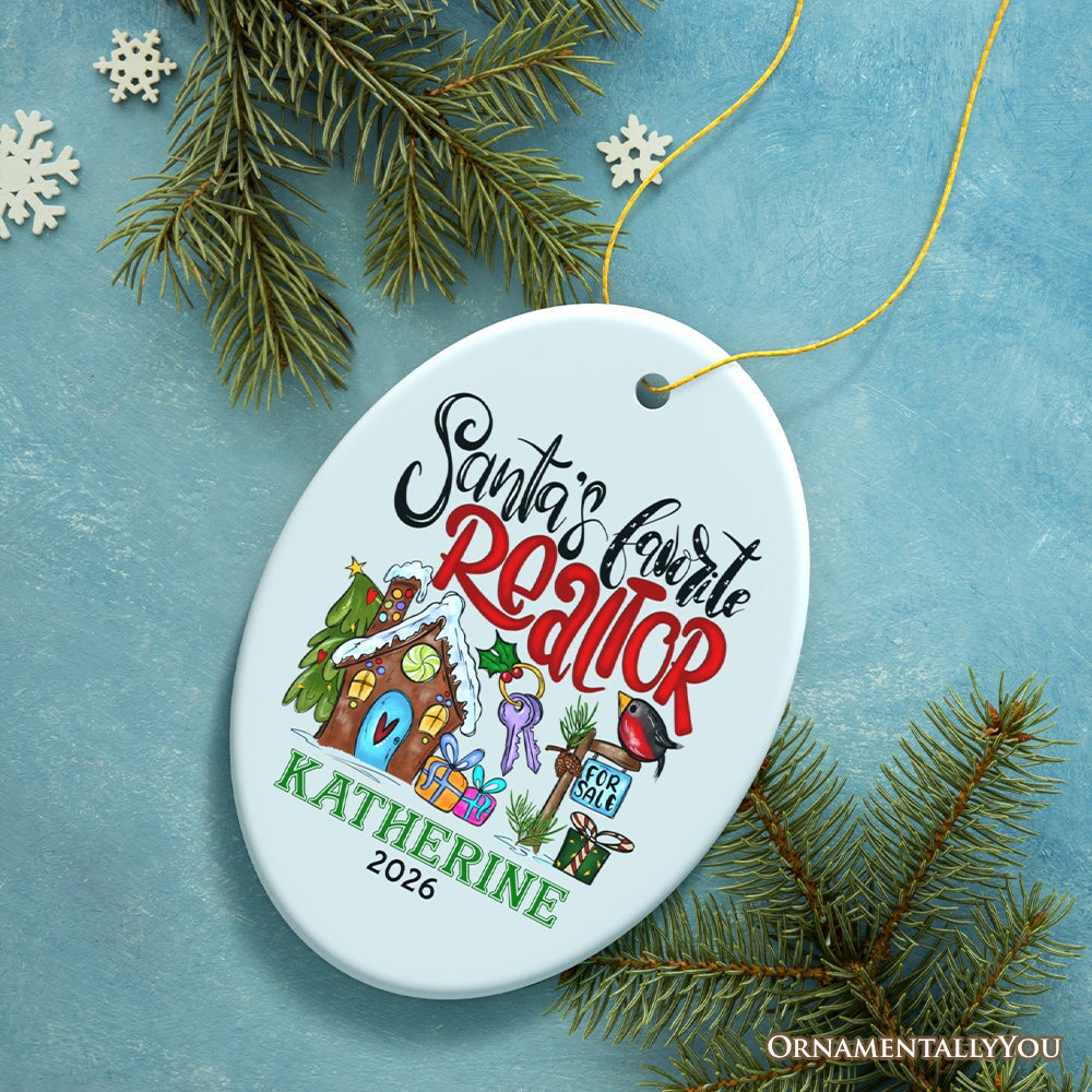 Personalized Santa’s Favorite Realtor Christmas Ornament, Real Estate Agent Custom Appreciation Gift