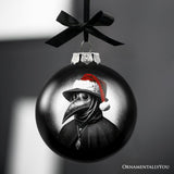 Plague Doctor Christmas Spooky Portrait Glass Ornament, Black Horror Halloween Tree Decoration