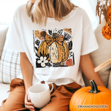 Pumpkin Fall Floral T-Shirt, Thanksgiving Coquette Bow Tee