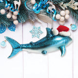 (Pre-Order) Shark with Santa Hat Glass Christmas Ornament