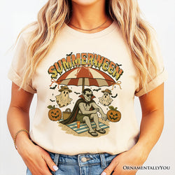Summerween Vampire Dracula T-Shirt, Retro Halloween Beach Tee for Horror Spooky Summer Season