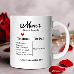 To Mom VS To Dad Funny Personalized Mug with Name, Moms Rescue Remedy Gift