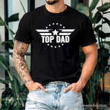 Top Dad Military Star T-Shirt, White and Black Patriotic Tee for Heroic and Proud Fathers