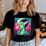 Vaperwave Mrs Frankenstein Retro Neon Horror T-Shirt, Synthwave 80's Styled Classic Halloween Tee