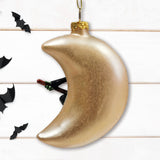 Wicked Witch and Crescent Moon Glass Christmas Ornament, Spooky Halloween Gift