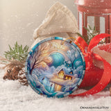 Magical Winter Lake Cabin Ceramic Christmas Ornament, Stained Glass Theme Tree Decor