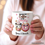 You’re the Donut to My Coffee Personalized Mug for Couple, Cute Romantic Coffee and Donuts Lover Gift With Custom Names