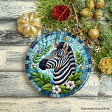 Zebra Stripes Safari Stained Glass Style Ceramic Ornament, African Animals Christmas Gift and Decor