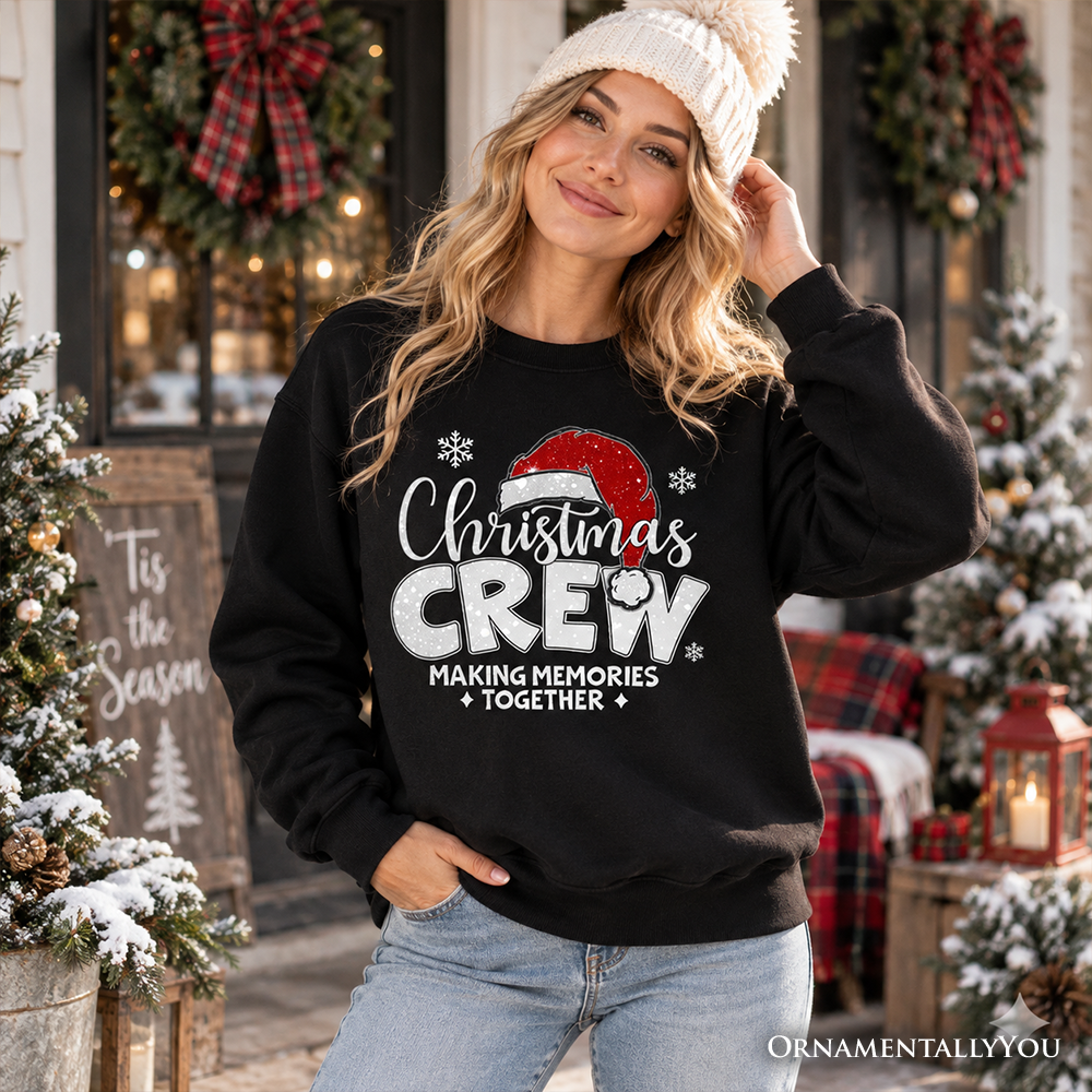 Christmas Crew Sweatshirt, Glitter Santa Hat Sweater for Making Memories