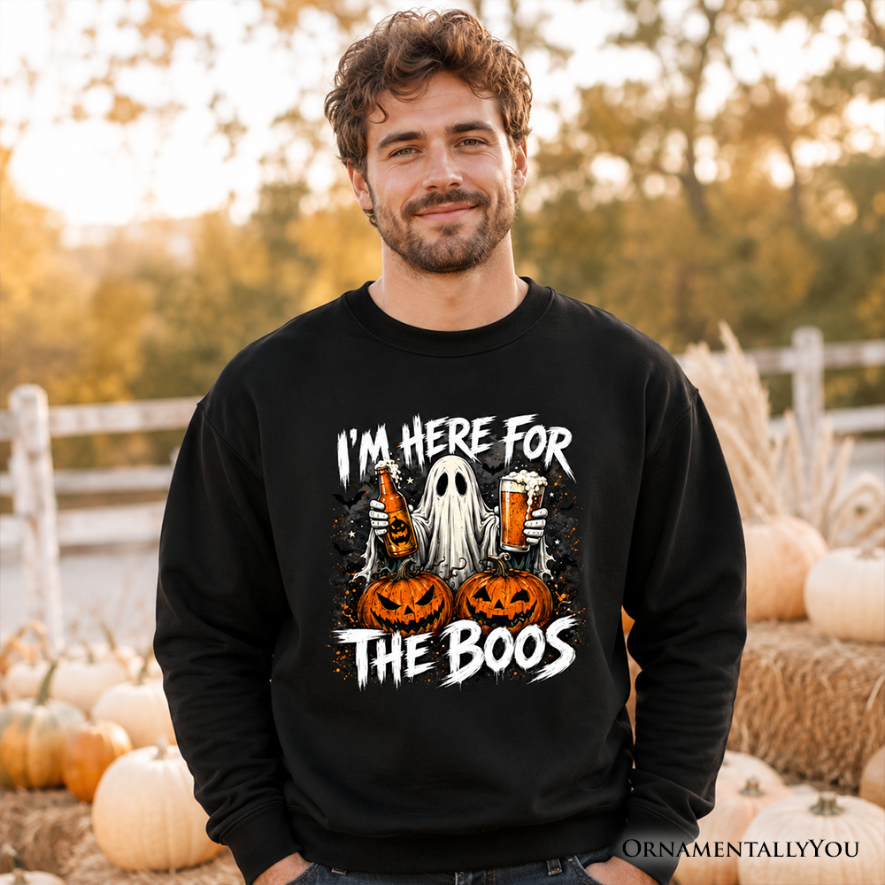I'm Here for the Boos Ghost Sweatshirt, Funny Halloween Beer Pumpkin Sweater