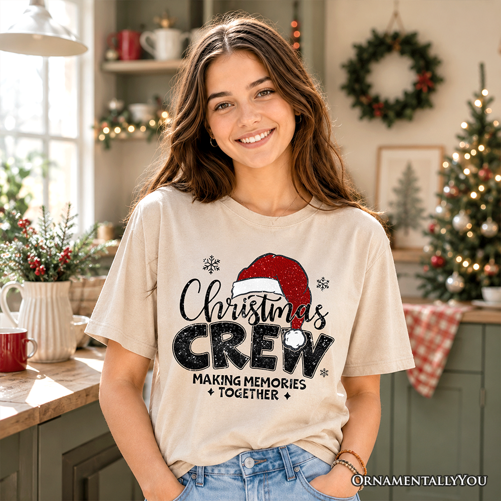 Kids Christmas Crew T-Shirt, Glitter Santa Hat Youth Tee for Making Memories
