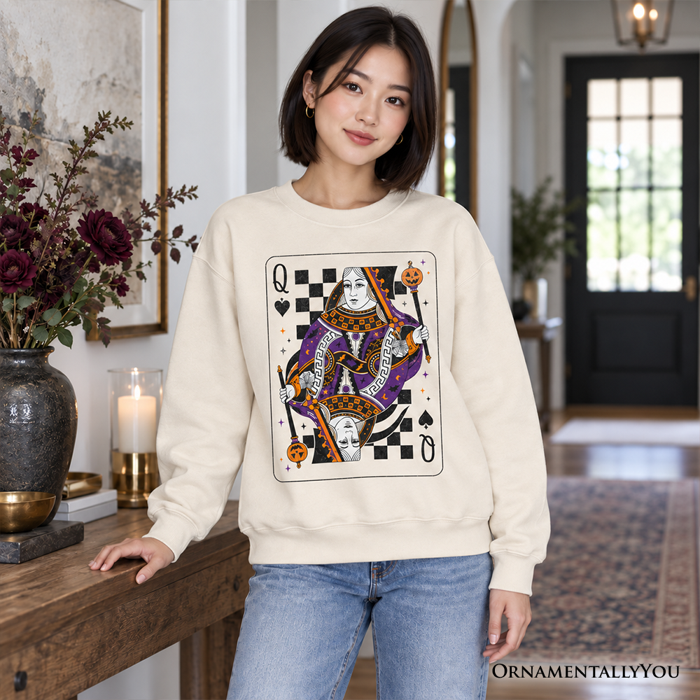 Queen of Spades Card Sweatshirt, Vintage Retro Halloween Sweater