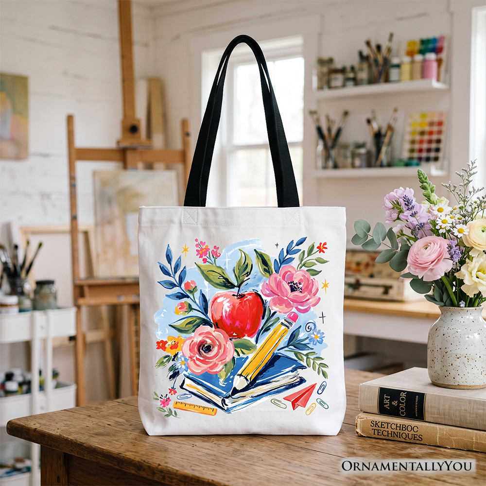 Boho Floral Teacher Tote Bag, Watercolor Back to School Gift Shopper