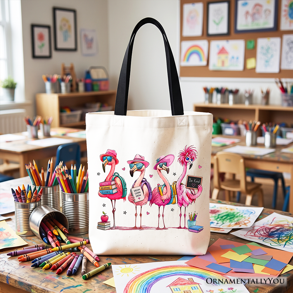 Flamingo Back to School Tote Bag, Cute Gift Shopper With Tropical Bird