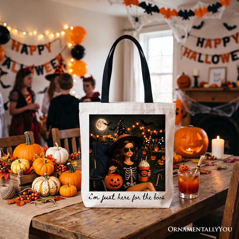 I’m Just Here for the Boos Witch Tote Bag, Funny Halloween Party Gift Shopper