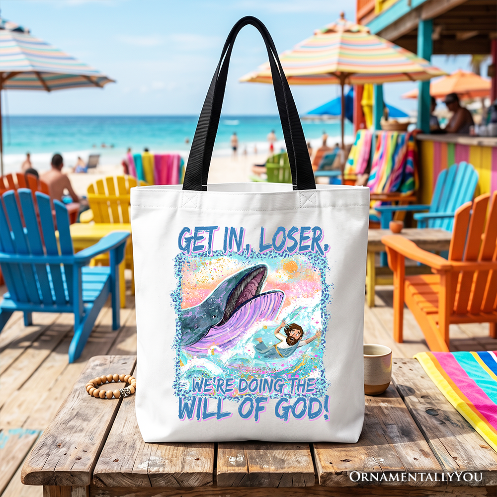 Jonah And The Whale Tote Bag, Doing The Will Of God Funny Christian Gift Shopper