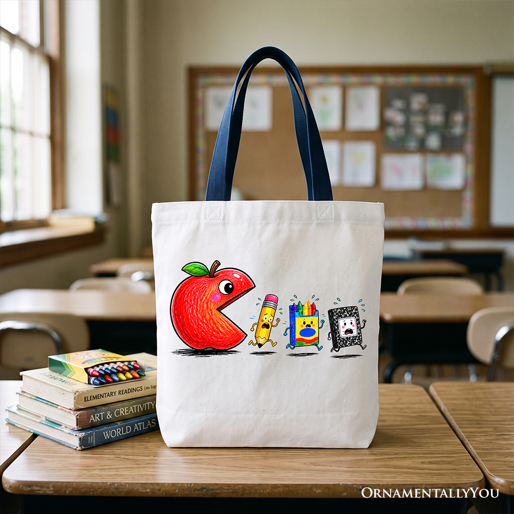 Funny Apple 1st Day of School Tote Bag, Gift Shopper for Teacher