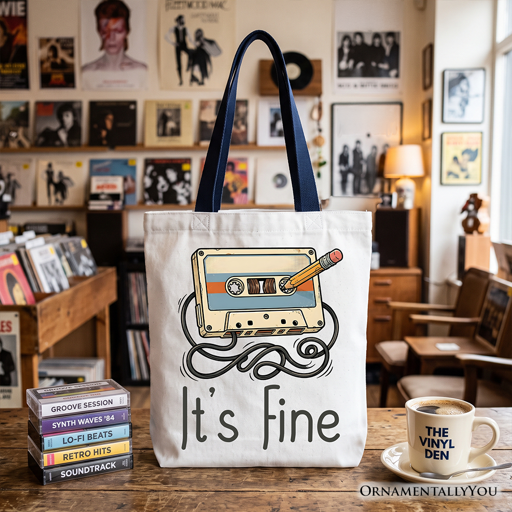Retro Cassette Tape Tote Bag, 90s Music Vibe Gift Shopper
